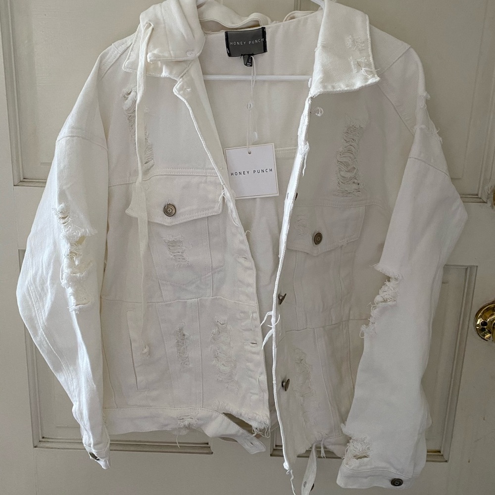 Honey Punch white denim ripped jacket Small